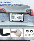 Two Pack License Plate Cover And Frame Set Built From Heavy Duty ABS For All Weather Use Got You Covered With Rust Proof And Corrosion Resistant Car License Plate Protector With Screws And Caps Universal Fit Black installed on a car, highlighting waterproof protection.