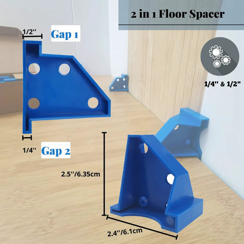 Flooring Spacers 1/2 Inch And 1/4 Inch Pack Of 40 for laminate installations, blue ABS, showing gap measurements