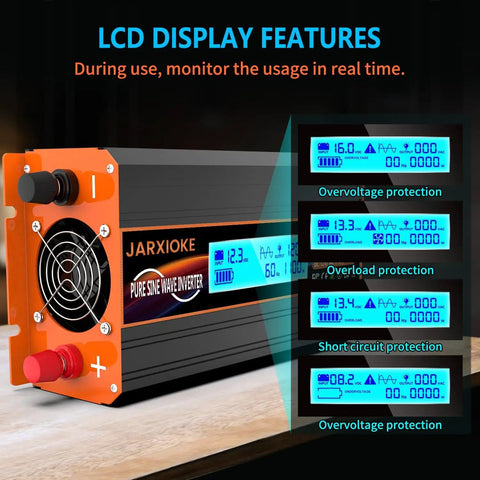 1100 Watt Pure Sine Wave Inverter For RV And Off Grid Power Converts 12V DC To 110 And 120 VAC with LCD display features
