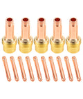 Pro TIG Welding Consumables Kit For WP Torches includes five 45V26 gas lens collet bodies and ten 10N24 copper collet tips.