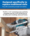 Heavy Duty Joist Hanger Screws Size Nine By One Point Five Inch Structural Fasteners used with a power tool for wood framing.