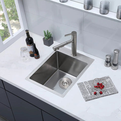 15x20 Inch Drop In Bar Sink For Busy Kitchens And RVs, Deep 9 Inch Single Bowl, 304 Stainless Steel Topmount installed in kitchen.