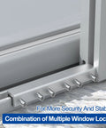 8 Sets Sliding Window Locks With Aluminum Security Door Window Stoppers installed on a horizontal window frame close-up view
