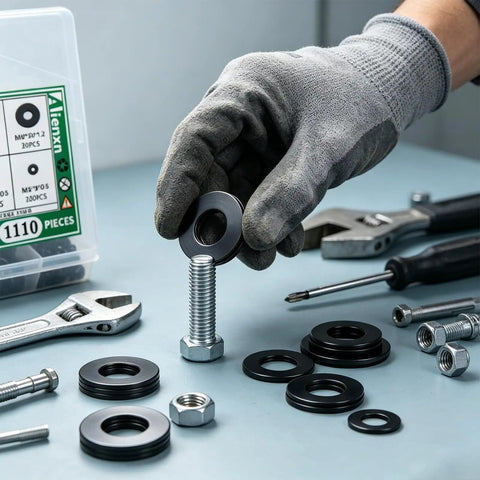 1110 Piece Black Flat Washers Set With Nine Metric Sizes M2 Through M12 For Screws And Bolts, Heavy Duty Carbon Steel, Black Zinc Plated, Pro Grade Durability, Corrosion Resistant, All Purpose Hardware Kit For Quick Fixes And Projects, black flat washers on bolt