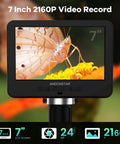 3 Lens UHD Digital Microscope With 2160P HDMI Output And 2000X Magnification For Adults Dope For Soldering Repairs, Coins, Plants, And Biological Slides Crisp Live View For Pro Like Inspection. 7-inch LCD screen displaying butterfly close-up
