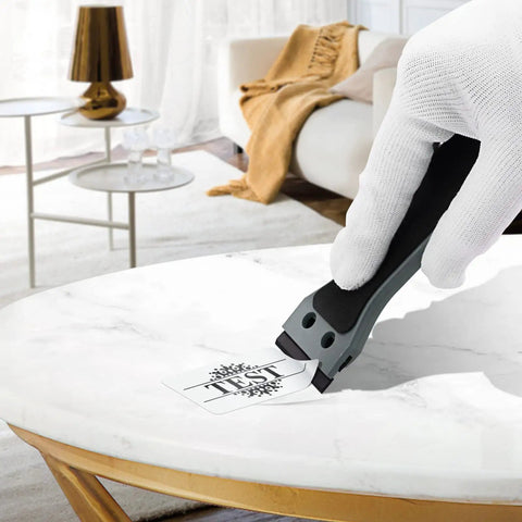 Two Pack Plastic Razor Scraper With Six Inch Long Handle removing label from marble table
