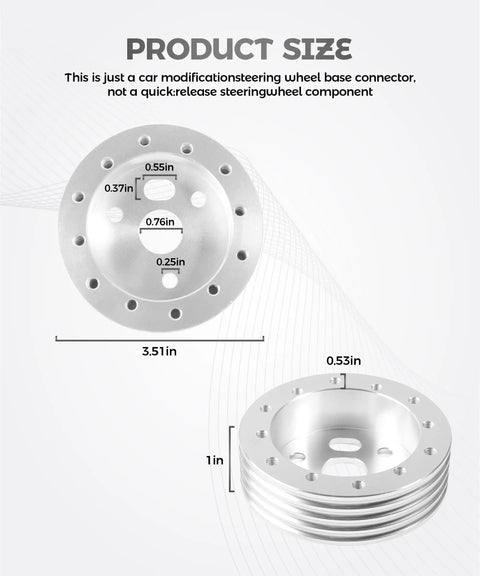 Slick Billet Aluminum Steering Wheel Adapter Hub Conversion Kit Plug And Play Six Hole To Three Bolt Polished Spacer dimensions image showing sizes.