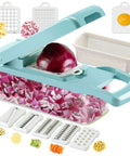 Ourokhome blue 12-in-1 vegetable chopper with 8 blades, basket, and slicer