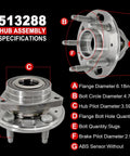 Pair 513288 Front Or Rear Wheel Bearing Hub Assembly That Fits Malibu 2013 2015 Impala 2014 2017 CTS XTS 2013 2017 Lacrosse Regal 2011 2017 Terrain 2010 2017 Five Lug diagram showing specifications.