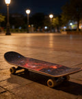 Skateboard with Grippy Grip Tape Sandpaper Pro Grade Anti Slip Foot Pad at night, showcasing fine grit for maximum traction.