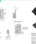 Two Pack Adjustable Torque Hinge With 0-0.8 Nm Symmetric Torque For Electronics Boxes And Pochade Boxes Durable Acetal Hinge Body With Polycarbonate Pin And Stainless Steel Screw Nut Replacement BH-672-2 OWACH E6-10-301-20 with dimensions and materials