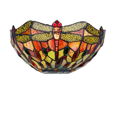 Dragonfly Tiffany Style Wall Sconce In Dark Bronze Dope Multicolor Glass 12 Inch Wide 1 Light Uplight Accent Lighting For Indoor