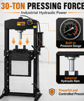 Heavy Duty Air Hydraulic Shop Press With Foot Pedal Totally Badass Rig showcasing 30-ton pressing force and built-in pressure gauge.