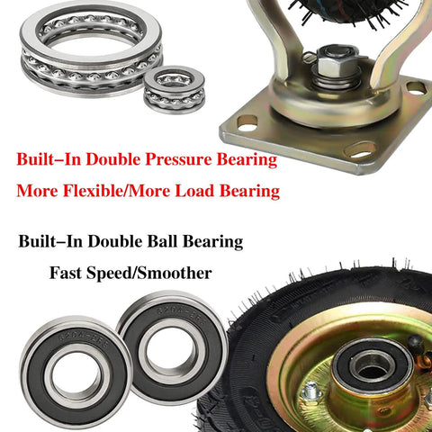 Built Like A Tank Heavy Duty 10 Inch Air Filled Rubber Swivel Caster Wheels 4 Pack Double Ball Bearing showing bearing components.