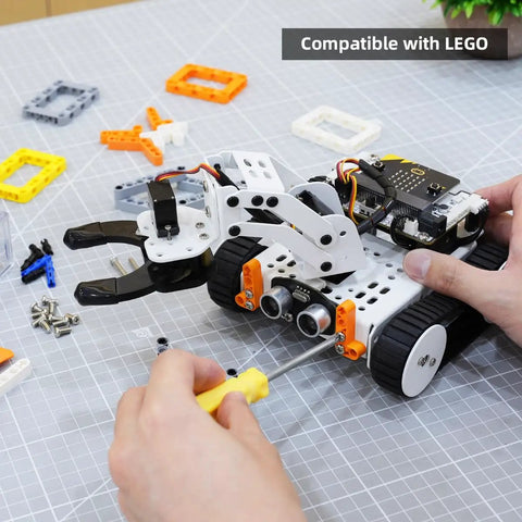 4 In 1 Smart Robot Car Kit With Microbit V2 For STEM Learning, Transformable Tank Robot, Graphical MakeCode And Python Coding, Beginner Friendly Educational Robotics Kit For Kids And Teens; LEGO compatible build