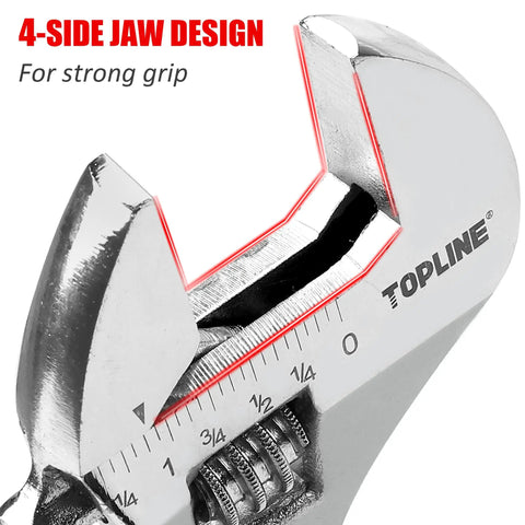 Close-up of a 6 inch adjustable wrench from Four-Piece Adjustable Wrench Set With Wide Handle, showing 4-side jaw design for strong grip.