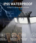 Outdoor Solar Motion Lights For Deck Quick Charge High Brightness With Large Tempered Glass Panel Sensitive PIR Motion Sensor Remote Included 2 Pack Bundle in rain