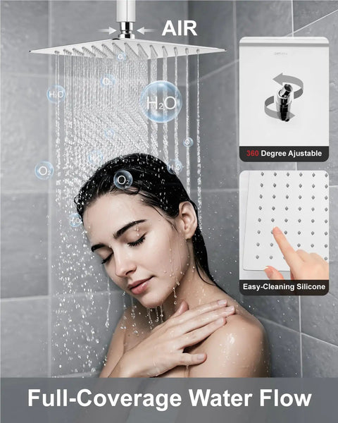 Ceiling Mount Shower System With Rain Showerhead And Handheld Spray High Pressure Chrome Finish 12 Inch with easy-clean silicone