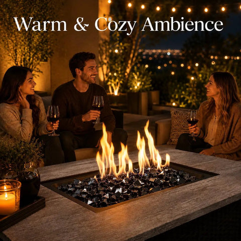 Onyx Black Fire Glass Rocks Half Inch High Luster Reflective Tempered Glass For Fire Pits And Fireplaces Indoors Or Outdoors Safe