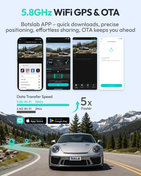 Crystal Clear 3K 4 Channel Dash Cam With 360 Degree All Sides View Front And Rear Inside Car Camera features 5.8GHz WiFi GPS.