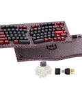 Slick Aluminum Mechanical Keyboard Boasting Ergonomic Split Alice Layout Hot Swappable Creamy Linear Switches Tri Mode Wireless And Gnarly Rgb Lighting For Flawless Typing Sessions In Dope Burgundy, featuring keycaps and USB connectors.