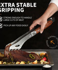 Heavy Duty Rosewood Handle BBQ Grill Tongs Measuring 16.7 Inches Long, Premium Stainless Steel Grilling Tool holding meat