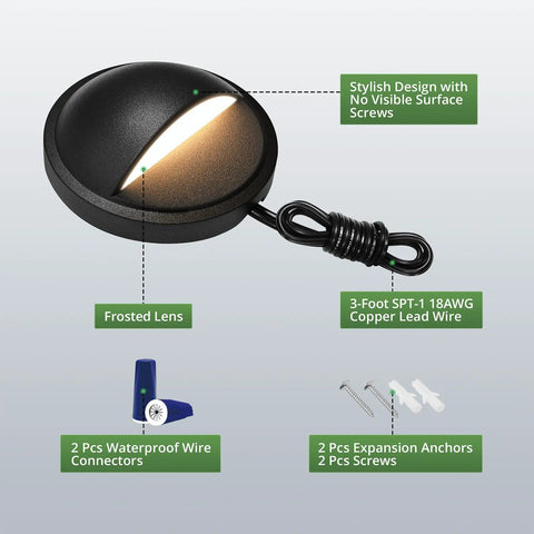 Low Voltage Deck Post Lights Set for Outdoor Stairs and Fence Lines, LED Landscape Lighting Fixture with frosted lens