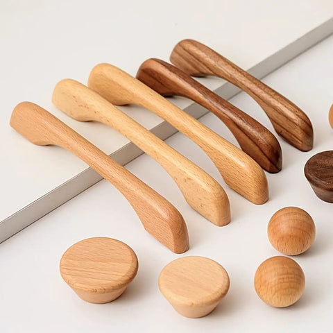 Six Piece Walnut Wood Drawer Pulls Ergonomic Cupboard Handles For Kitchen Cabinets And Dressers Minimalist Solid Wood Hardware