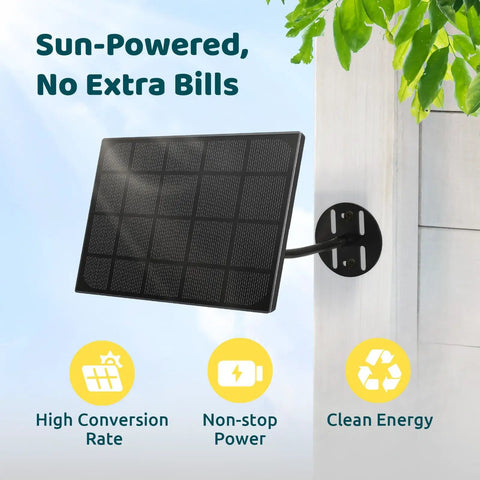 5W Solar Panel For Smart Bird Feeder Camera With Type C Charger, mounted on wall, IP65 for outdoor use
