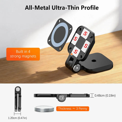 Magnetic Mount For Insta360 GO Ultra With 2-In-1 Magnetic And Suction Holder, showing strong magnets and all-metal ultra-thin profile.