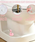 Installation steps for Totally Vibes Super Sweet Pink Flamingo Ceramic Toilet Bolt Covers with pink flamingo figurine.