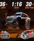 1/16 Scale Hobby Grade RC Monster Truck With 4WD Power And 36 KPH High Speed Off Road Beast, showcasing battery and motor