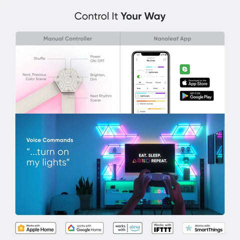 Lines LED Wall Lights Expansion Pack, 3 Panel RGBW Smart Geometry Light Bars with app control and voice command features