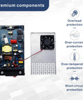 Internal view of Beefy 24V DC Power Supply 600W 25A Switching Adapter with fan highlighting protection features.