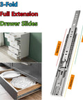 Beefy Heavy Duty Soft Close Cabinet Drawer Slides Pair Full Extension Ball Bearing Telescoping Rails Smooth Quiet Glide Heavy Hitter Hardware 100kg Capacity Cold Rolled Steel For Home Use Sizes From 14 Inches To 32 Inches Set Nails The Job 3-fold drawer slide section view