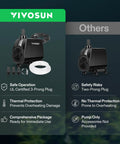 Front view of VIVOSUN submersible water pump with included nozzles, tubing and clamps.