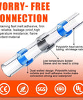 Heat Shrink Solder Seal Wire Connector Kit Waterproof Insulated Solderless Wiring Splice Connectors diagram showing dual-wall design and features.