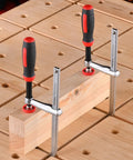 Heavy Duty F Clamps For Woodworking 2 Pack With 630 Lbs Clamping Force Rubber Tips on wooden table surface
