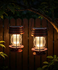 Two Pack Solar Lanterns Outdoor Lighting For Patio And Garden, Waterproof Hanging Lights With Retro Warm Glow