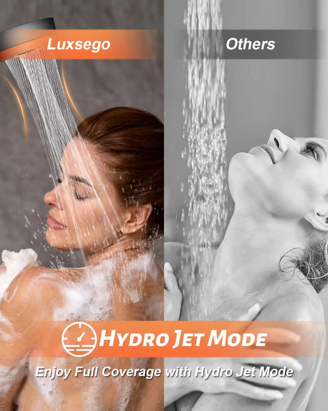 Comparison of Luxsego Powerful Filtered Shower Head With Handheld Spray and standard shower in Hydro Jet Mode use