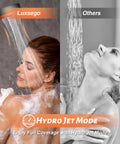 Woman enjoying Heavy Duty Handheld Shower Head With High Pressure Turbo Spray For Skin And Hair Care, Hydro Jet Modes.
