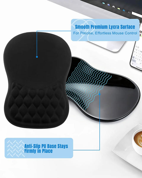 Ergonomic Mouse Pad With Wrist Rest For All Day Comfort, Slope Design Memory Foam Support, Smooth Lycra Surface, Non Slip PU Base