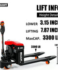 Heavy Duty Electric Pallet Jack With 3300 LB Capacity, Huge 45 By 27 Inch Forks For Easy Warehouse Moving And Logistics Truck Jobs Today with lifting info.