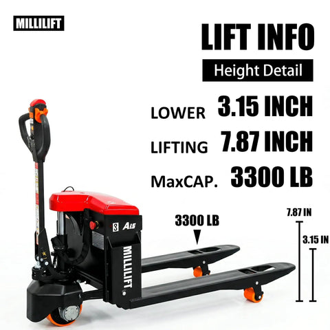 Heavy Duty Electric Pallet Jack With 3300 LB Capacity, Huge 45 By 27 Inch Forks For Easy Warehouse Moving And Logistics Truck Jobs Today with lifting info.