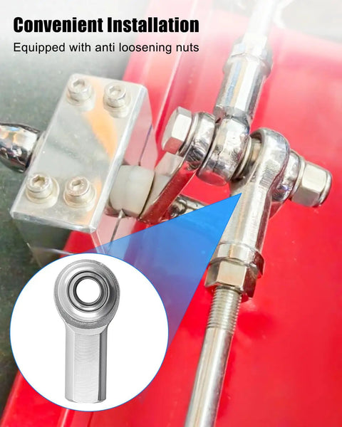 Four Piece Right Hand 5/16 X 5/16 24 Heim Bearing Rod End Kit showing stainless steel bearing with anti loosening nuts for hydraulic use.