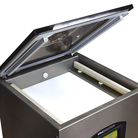 Heavy Hitter Chamber Vacuum Sealer With Rock Solid 1.5 Hp Rotary Oil Pump Built Tough For Commercial Chefs, open lid view.