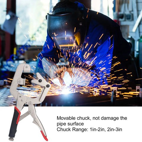 Heavy Duty C Clamp Locking Pliers With 270 Degree Rotatable Jaws For Welding Projects Chrome Steel Construction for holding pipes.
