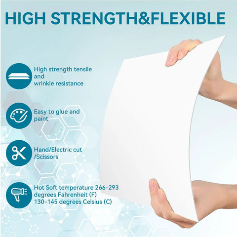 Hands bending 3 Pack White Plastic Sheets 12x12 Inches 0.08 Inch Thick Flexible High Tensile PP Plastic Panels.