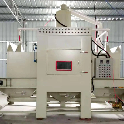 Large Chamber Automatic Sandblast Cabinet Drop Dead Tough Abrasive Processing Rig for metal prep, showing front view with control panel.