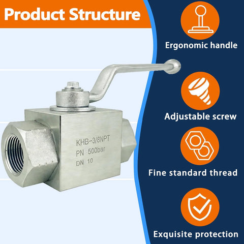 Front view of Autovo KHB-3/8NPT 2-way hydraulic ball valve with lever handle and 3/8 in NPT ports.